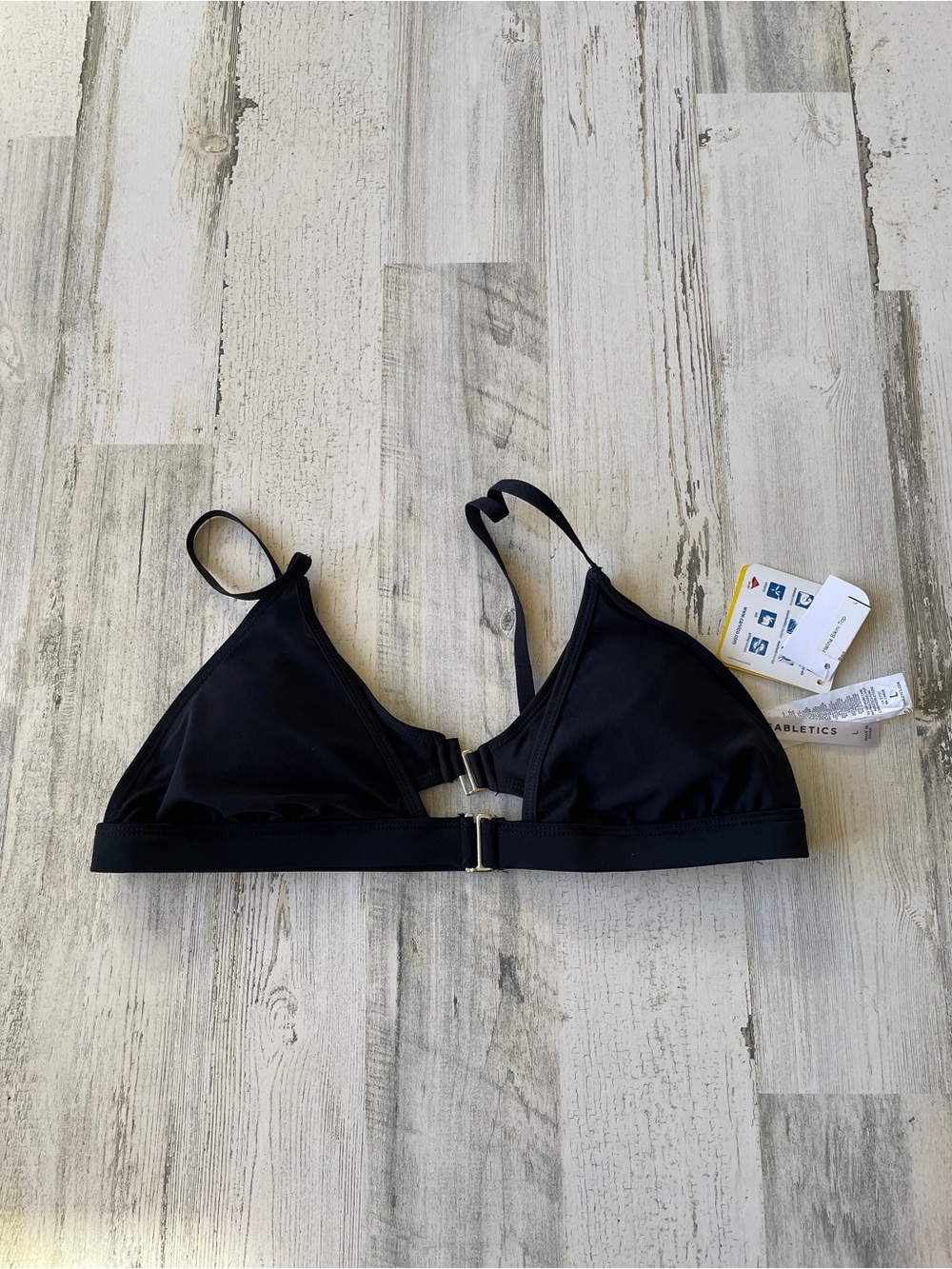 Fabletics Black Triangle Bikini Top 2 Front Straps SZ L NWT